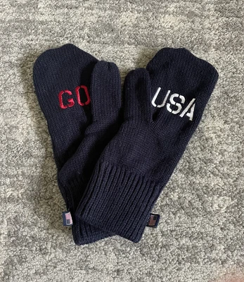 $5 • Buy GO USA Olympic Mittens Navy Blue Women Cable Knit Winter Warm NWT K3