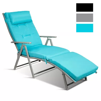 Outdoor Folding Chaise Lounge Chair Lightweight Recliner W/Cushion Turquoise • $129.99