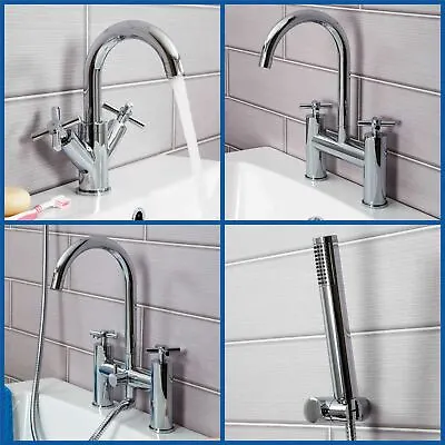 Modern Chrome Cross Head Handle Bathroom Sink Basin Bath Filler Shower Mixer Tap • £34.97