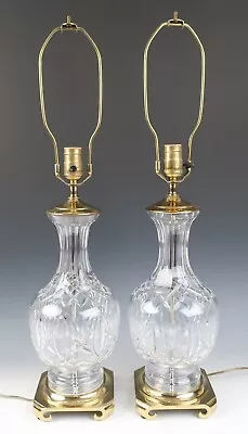 Pair Large 27  Waterford Cut Irish Crystal Brass Lamps Chinese-style Chippendale • $450