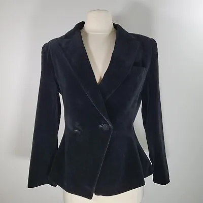 Vtg KASPER For ASL Black Velvet Blazer Suit Jacket Size 8 Double Breasted Cotton • $32.49