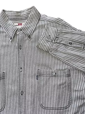 Vintage 1998 LEVIS Chalk Striped Denim Button Shirt XL Black White HONG KONG • $75