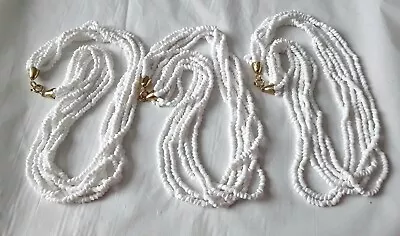 Lot Of 3 X White Glass Multi Strand Bead Necklaces   42cm  H608 • £5