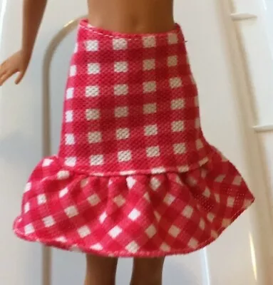 VTG Barbie Doll Skirt GINGHAM Check Ruffle EUC!! Red White Square Dance 4th JULY • $5.99