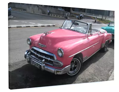 Pink Classic Retro Car Canvas Picture Print Wall Art Framed 20 X30  • £24.95