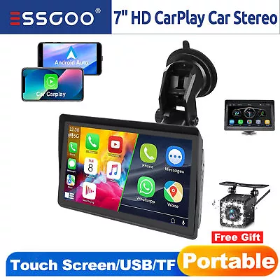 7 Inch Portable Touch Screen Car Radio Wireless Apple Carplay+Android Auto BT FM • £47.95