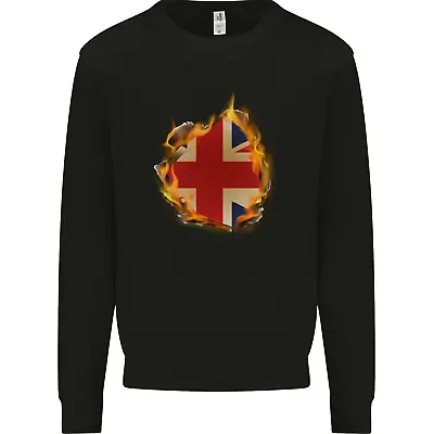 Union Jack Flag Fire Effect Great Britain Mens Sweatshirt Jumper • £15.99