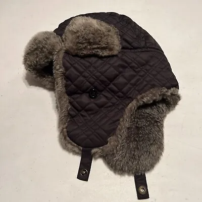 Eddie Bauer Black Brown Faux Fur Trapper Style Hat Ear Flaps Cap Size S/M Nice • $17.99