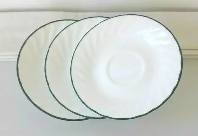 3 CALLAWAY Corning Corelle SAUCERS 6.25  White W/Dk Green Rim (Swirl) IMPERFECT • $12.95