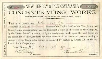 Thomas A. Edison Signed New Jersey And Pennsylvania Concentrating Works - Autogr • $3185
