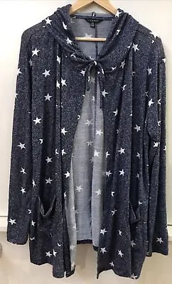 Lucky Brand Blue White Star Print Hooded Cardigan Sweater Size L Large • $24.95