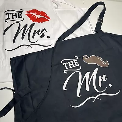 Mr And Mrs Apron Set - Bridal Shower / Engagement / Anniversary Gift For Couples • £19.29