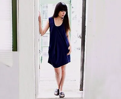 MALIA MILLS Thalia Scoopneck Gathered Pleat Tank Drape Summer Dress 10 Blue $395 • $39.99