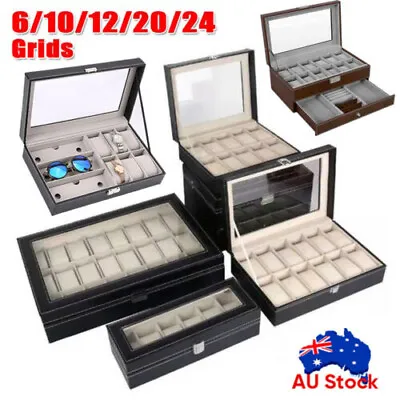 24 Grids Watch Box Case Jewellery Display Showcase Storage Organizer Leather Box • $15.99
