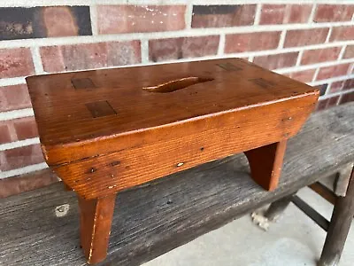 Old Vintage Primitive Wooden Stool W/ Carrying Hole & Mortise Joints ~ NICE! • $75