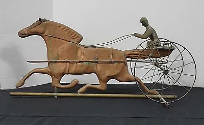 Antique Copper Sulky Horse & Jockey Weathervane (possibly JW Fiske) • $500