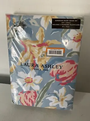Laura Ashley Tulips China Blue Duvet Cover Set Bedding Set Super  King Size • £65
