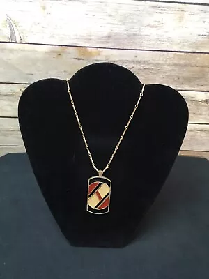 Vintage Sarah Coventry Gold Tone 26  Necklace W/ Red Black Tan Enamel Pendant • $11.21