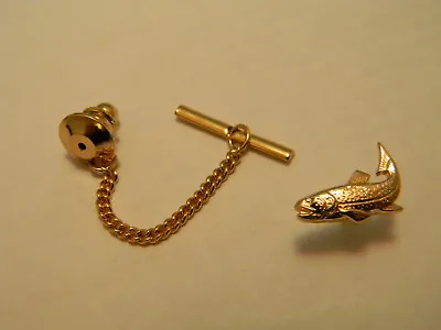 $14.99 • Buy Bass,Fish Tie Tack With Chain And Bar,Solid Brass 18K Gold Plated,Box,USA