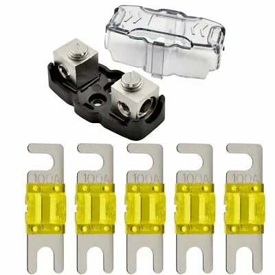 4-8 Gauge Nickel Plated Mini ANL Fuse Holder With 5 Pack 100 Amp MANL Fuse • $8.10