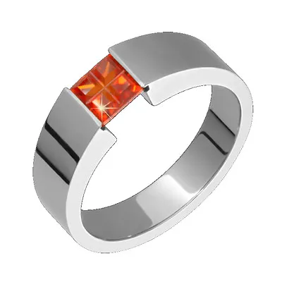 Mens Titanium Wedding Band Orange CZ Tension Set 5mm Wide Promise Ring    • $450