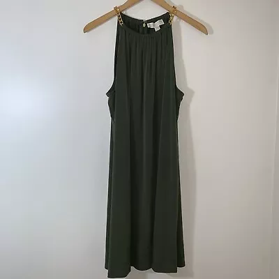 Michael By Michael Kors Dress Womens XL Army Green Jersey Knit Gold Chain Strap • $40