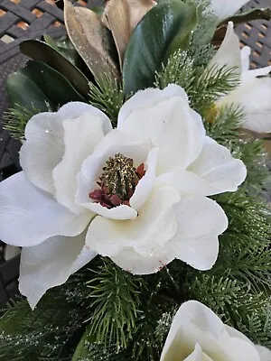 Iced Magnolia And Pinecone Swag By Valorie Parr Hill -ivory- 31 X12  H031 • $45