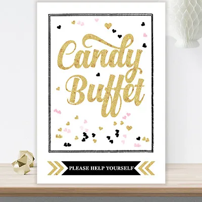 Glitzy Glam Black Candy Buffet Table Sign Gold Glitter Effect 18th 21st 30th GL1 • £4.40