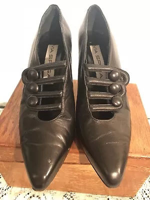 Vintage VIA SPIGA BLACK Soft LEATHER VICTORIAN GRANNY 8M HOT SEXY MADE IN  ITALY • $22.99