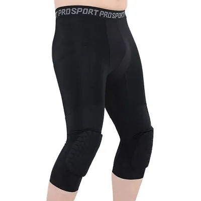 Men 3/4 Capri Compression Basketball Sport Pants With Knee Pads Tight Legging  • $15.99