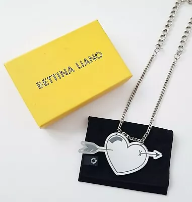 BETTINA LIANO Silver Chain Necklace With Perspex Mirror Heart & Arrow Pendant • £29.99