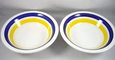 MAX4 Maxam Italian 2 Coupe Soup Bowls Blue & Yellow Band 8 1/8  Made In Italy • $24.99