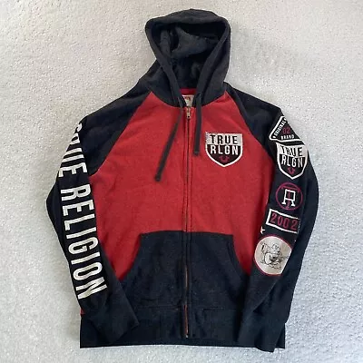 True Religion Brand Hoodie Mens Medium Red Black Full Zip Buddha Jacket Sweater • $19.99