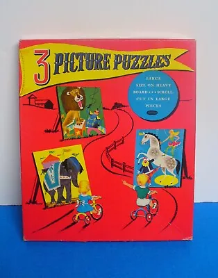 Vintage Children's Jigsaw Puzzles Circus Lion Elephant Clown Set Of 3 Whitman  • $14.50