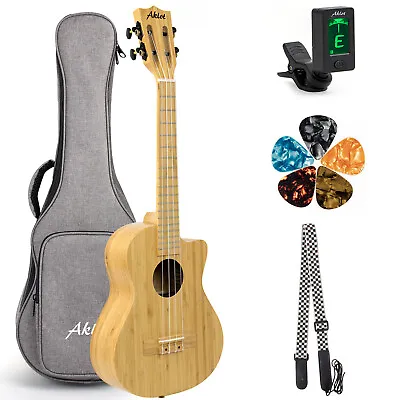 $99.99 • Buy AKLOT Ukulele Tenor 26 Inch Solid Bmaboo Cut Away Body With Gig Bag Tuner Strap