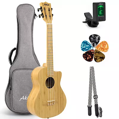 $89 • Buy Ukulele Tenor 26 Inch Ukelele Solid Bamboo Cut Away Body W/Gig Bag Tuner Strap