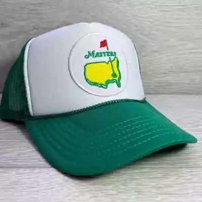 New Masters Tournament Golf Green White Hat 5 Panel Trucker Snapback Vintage • $24.95