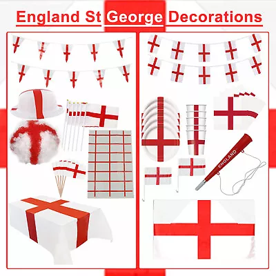 England St George Flag Bunting Banner Tableware Supplies Hand Flags Street Party • £4.29