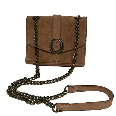 ZARA WOMAN Crossbody Bag Cow Leather Pink Bronze Hardware Chain Strap Vintage • $29.88