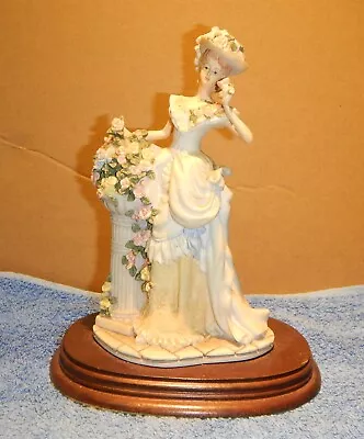 Vintage Leonardo Figurine On Wood Plinth Lady And Roses • £2.99