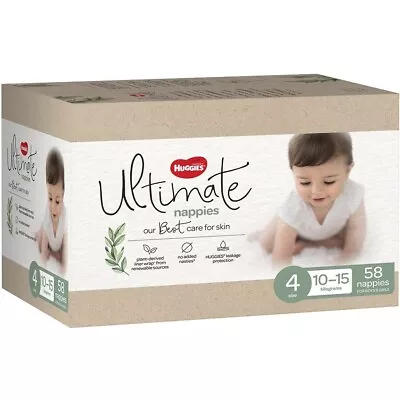 $94.95 • Buy Huggies Ultimate Nappies Unisex Size 4 (10-15kg) 58 Pack - American Brand 