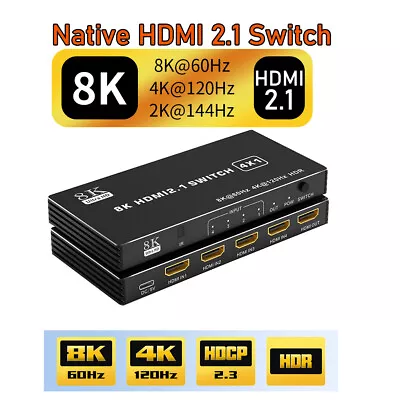 HDMI 2.1 Switch 3X1 8K@60Hz 4K@120Hz 2K@144Hz 3in1 Out 3 Port Switcher Xbox PS5  • $41.99