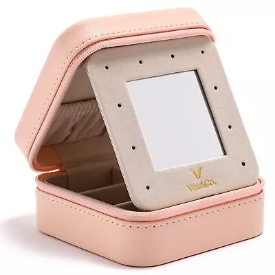Vee Small Travel Jewelry Case Mini Jewelry Organizer With Mirror Portable Dis... • $19.05