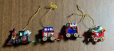 4 Pc Vintage Mini Hard Plastic Train Set Christmas Ornaments • $9.95