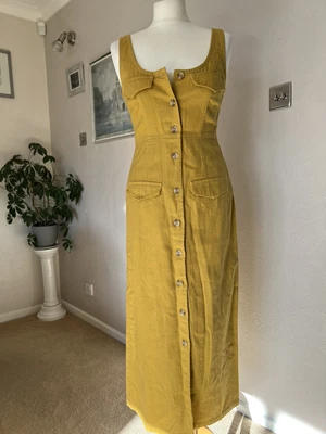 £8 • Buy Asos Mustard Yellow Denim Sleeveless Button Through Midi Dress Size 8