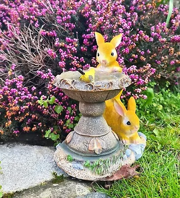 Garden Ornaments Solar Powered Animal Rabbit Bird Bath Lamp Decor Patio • £12.95