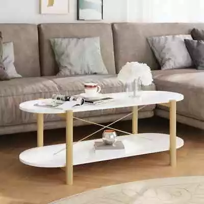 Chic White Coffee Table Engineered Wood Solid Pine Legs Ample Storage Space • $133.85