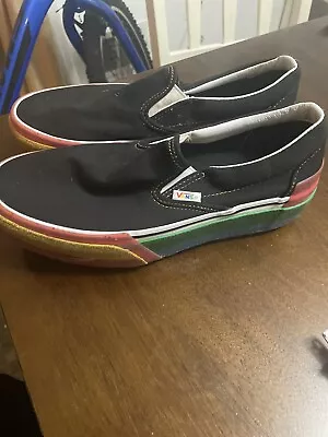 Vans Slip On Stacked Black Glitter Rainbow Platform Shoes Womens Size 8 Mens 6.5 • $45