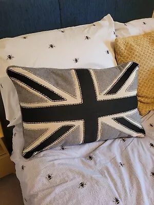 Large Union Jack Cushion Pillow Grey For Bed • £5