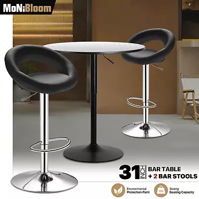 3 Piece Pub Table 2 Bar Stools Set Swivel Chair Adjustable Height Leather Seat • $222.99